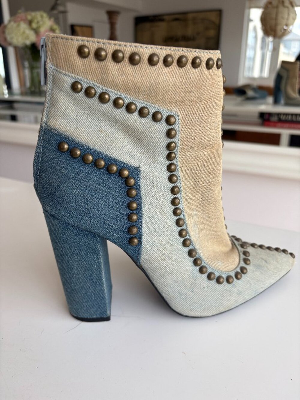 Denim Ankle Booties with Studs